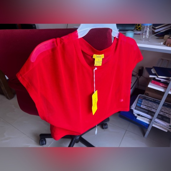 Daisy crop top mesh or net fabric crew neck red Mesh Net Crop Top size M - Picture 2 of 16